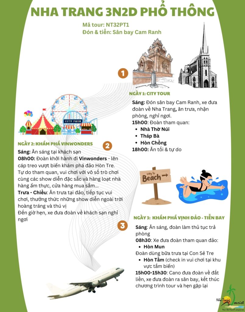 Lịch trình chi tiết Tour Nha Trang 3 Ngày 2 Đêm: City Tour - VinWonders - 3 Đảo