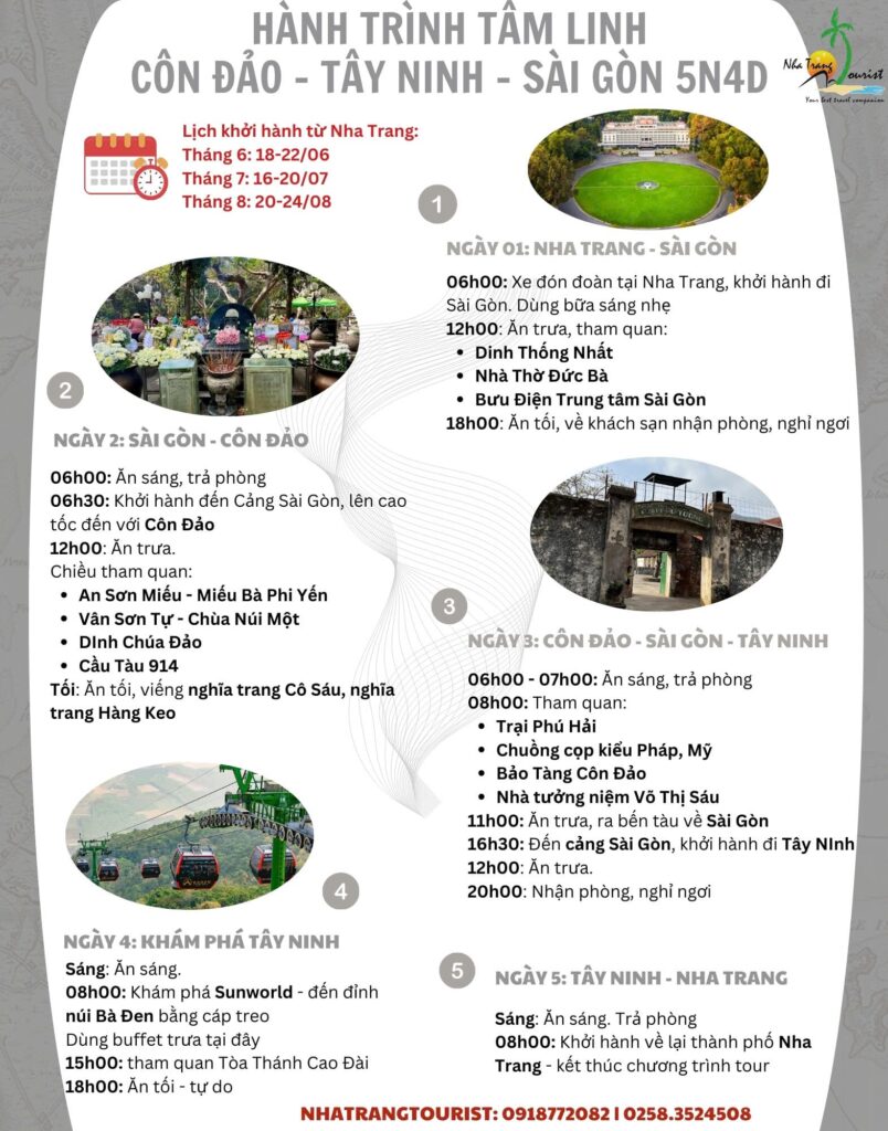 Tour Côn Đảo - Tây Ninh - Hồ Chí Minh 5N4Đ khởi hành từ Nha Trang 2 Lịch trình chi tiết Tour Côn Đảo - Tây Ninh - Hồ Chí Minh 5N4Đ khởi hành từ Nha Trang