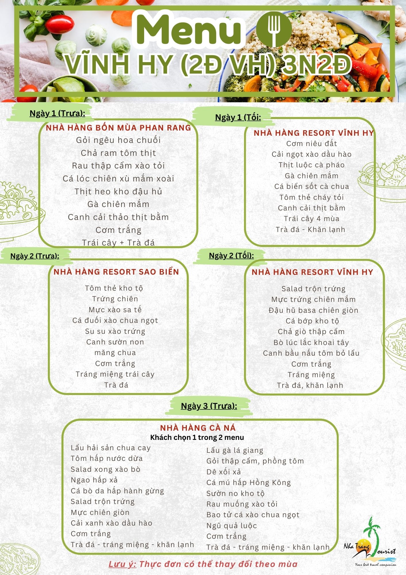 TOUR VINH HY 2 DEM MENU