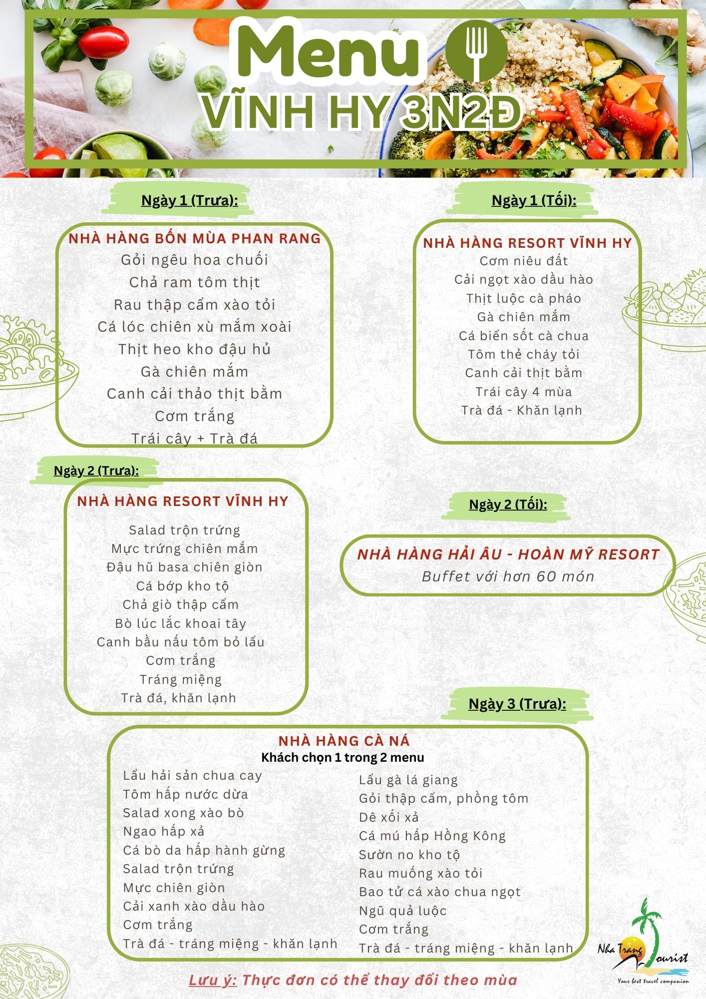 TOUR VINH HY MENU