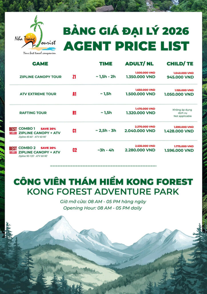 Bảng giá các trò chơi tại Kong Forest