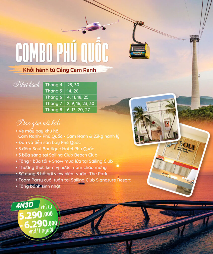 Combo nghỉ dưỡng 4N3Đ tại Phú Quốc bay thẳng từ Cam Ranh