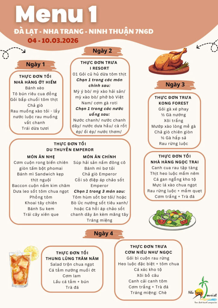 Hành trình trải nghiệm cao cấp dành cho khách Việt kiều về thăm quê hương 2 menu tour ngay 1