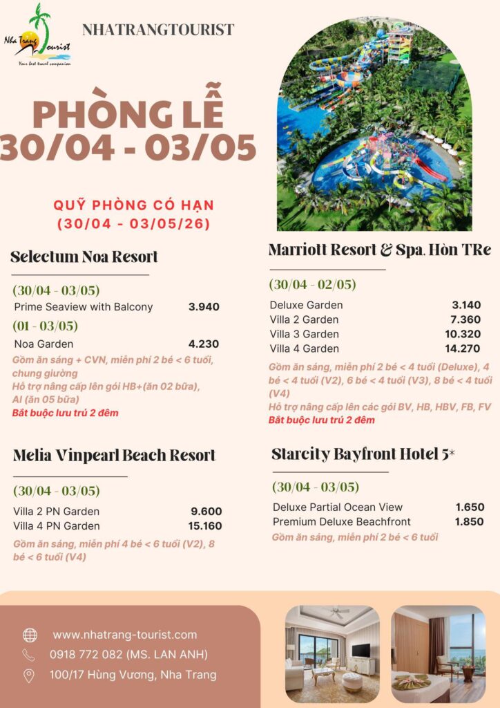 Đặt phòng lễ 30/04 sớm tại NhaTrangTourist