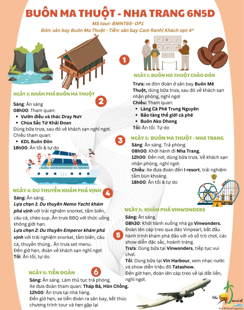 Lịch trình chi tiết Tour Buôn Mê Thuột - Nha Trang 6 ngày 5 đêm