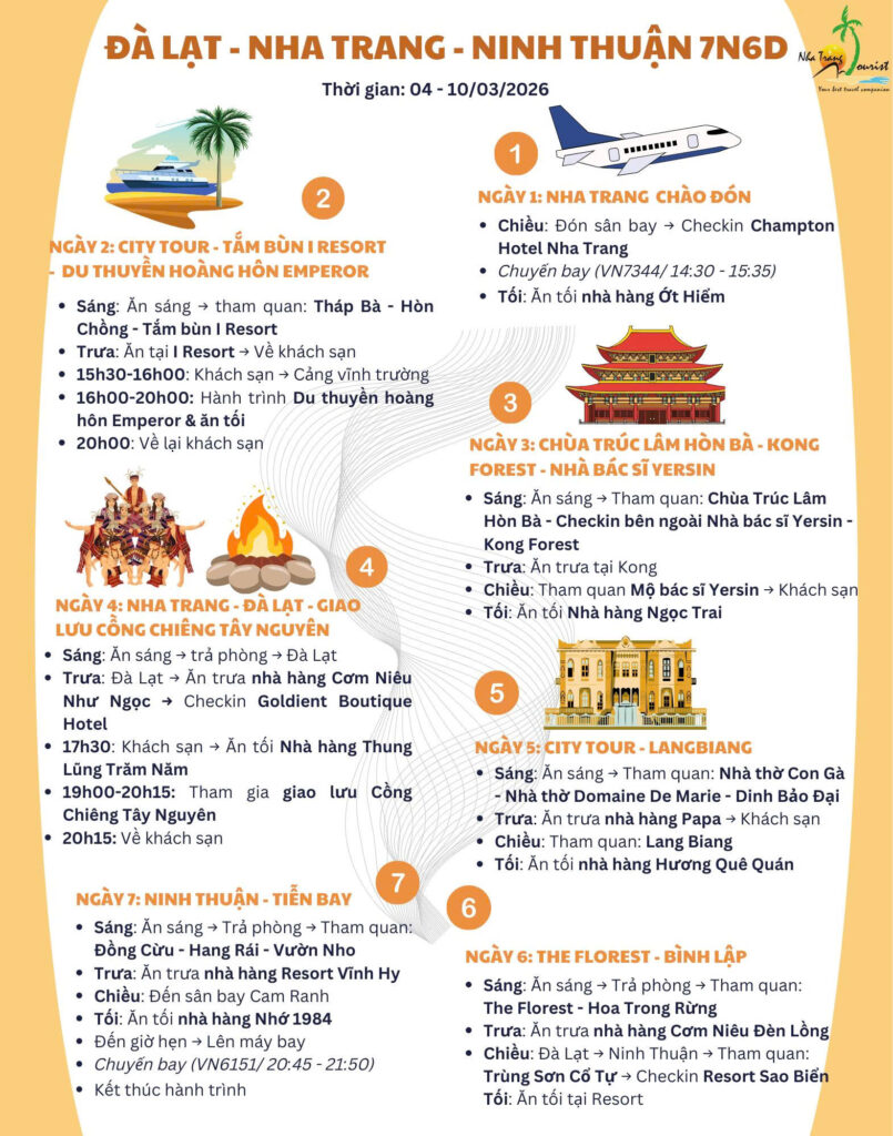 Lịch trình chi tiết Tour du lịch Nha Trang - Đà Lạt - Ninh Thuận 7 ngày 6 đêm