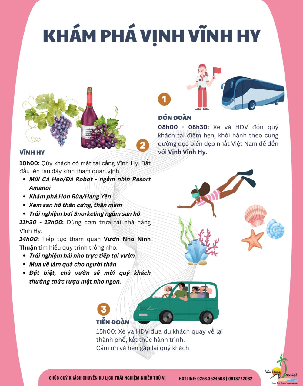 Lịch trình Tour Vĩnh Hy - Vườn Nho - Hang Rái - Đồng Cừu