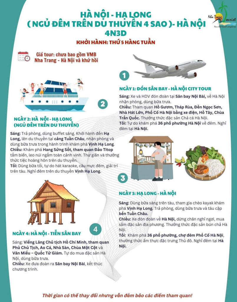 Lịch trình tour du lịch Hà Nội - Hạ Long (Ngủ đêm trên du thuyền 4 sao) 4N3Đ