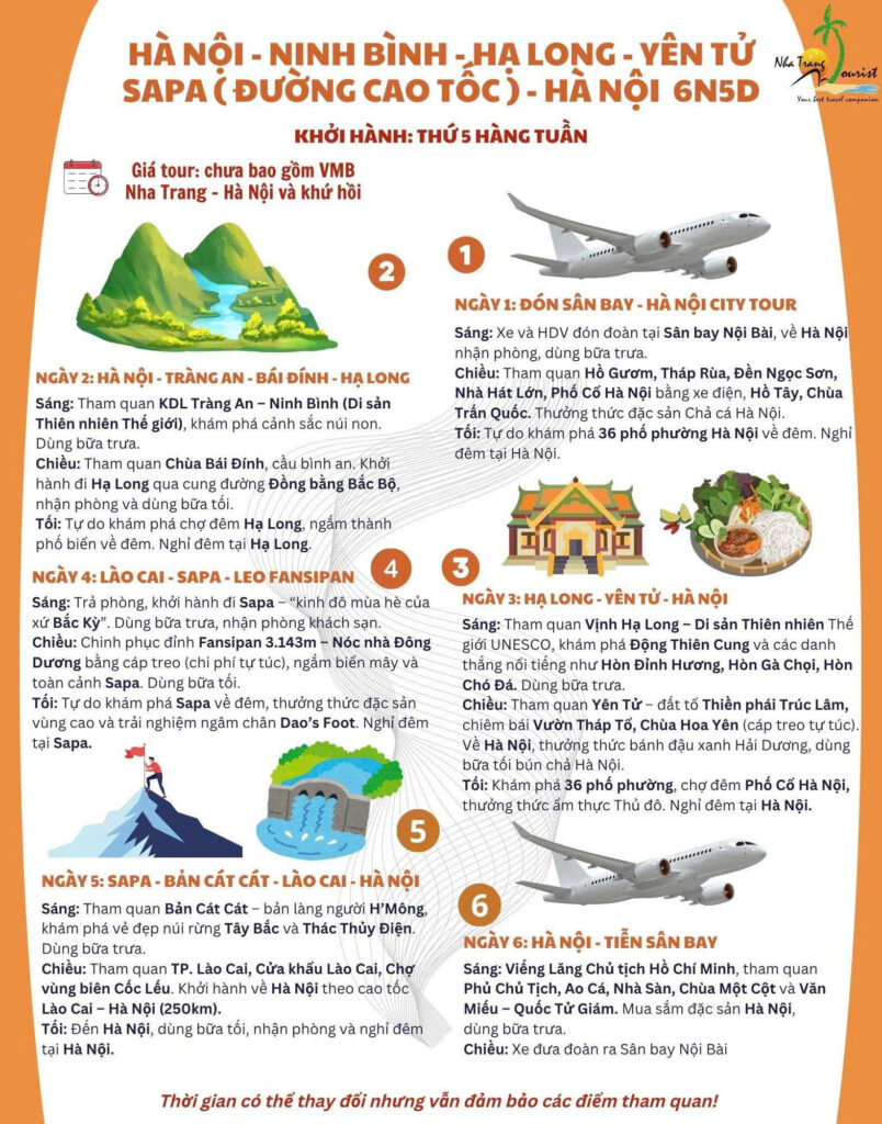 Lịch trình Tour Hà Nội - Ninh Bình - Hạ Long - Yên Tử - SaPa (đường cao tốc) 6N5Đ