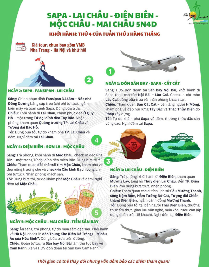 Lịch trình Tour SaPa - Lai Châu - Điện Biên - Mộc Châu - Mai Châu 5N4Đ