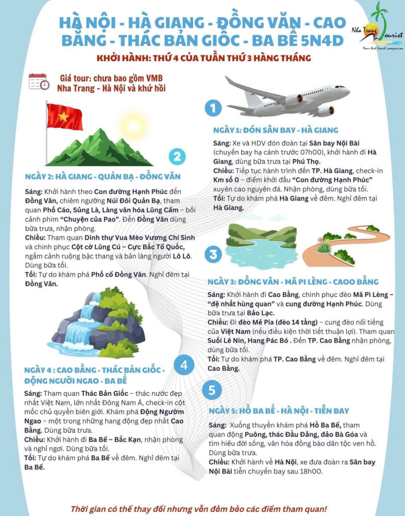 Lịch trình chi tiết Tour Hà Nội - Hà Giang - Đồng Văn - Cao Bằng - Thác Bản Giốc - Ba Bể 5N4Đ