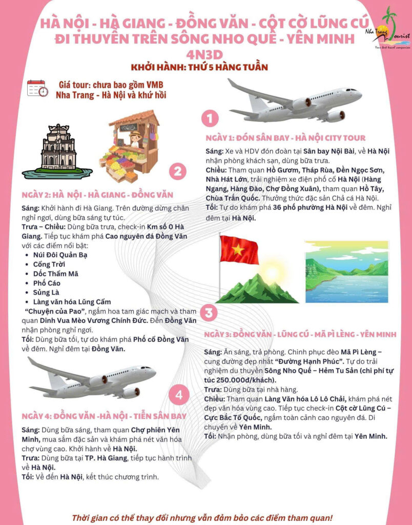 Lịch trình tour Hà Nội - Hà Giang - Đồng Văn - Cột Cờ Lũng Cú - Đi thuyền trên sông Nho Quế - Yên Minh 4N3Đ