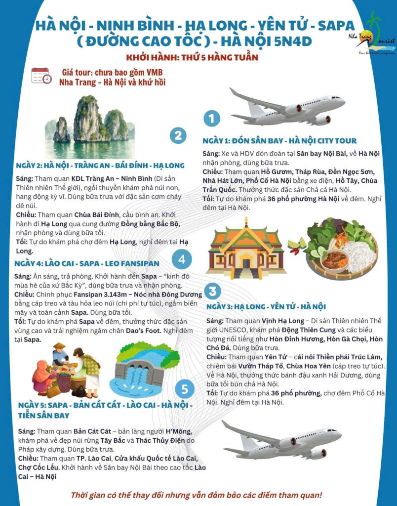 Lịch trình Tour Hà Nội - Ninh Bình - Hạ Long - Yên Tử - SaPa (đường cao tốc) 5N4Đ
