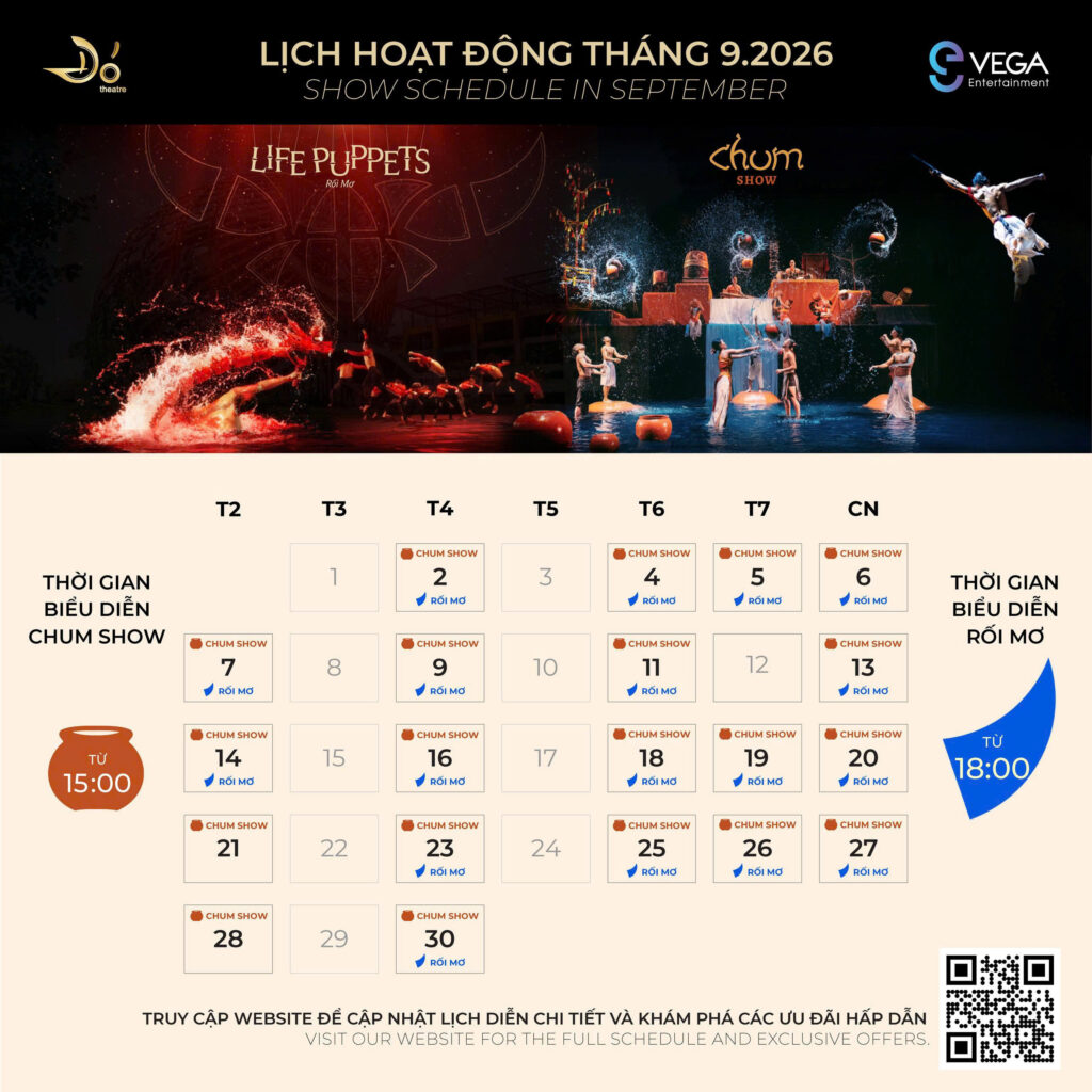 Lịch biểu diễn Chum Show và Rối Mơ (Life Puppets) tháng 9.2026